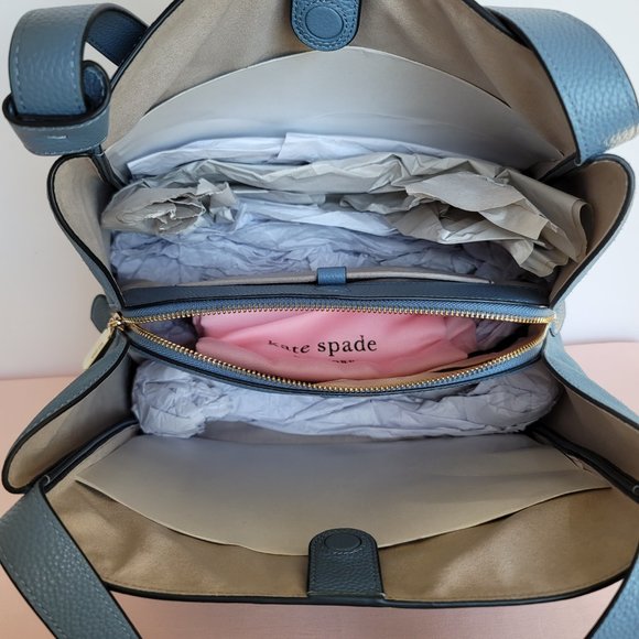 KATE SPADE Knott LARGE Pebbled Leather & Suede Shoulder Bag-Manta Blue⭐ - Picture 12 of 16